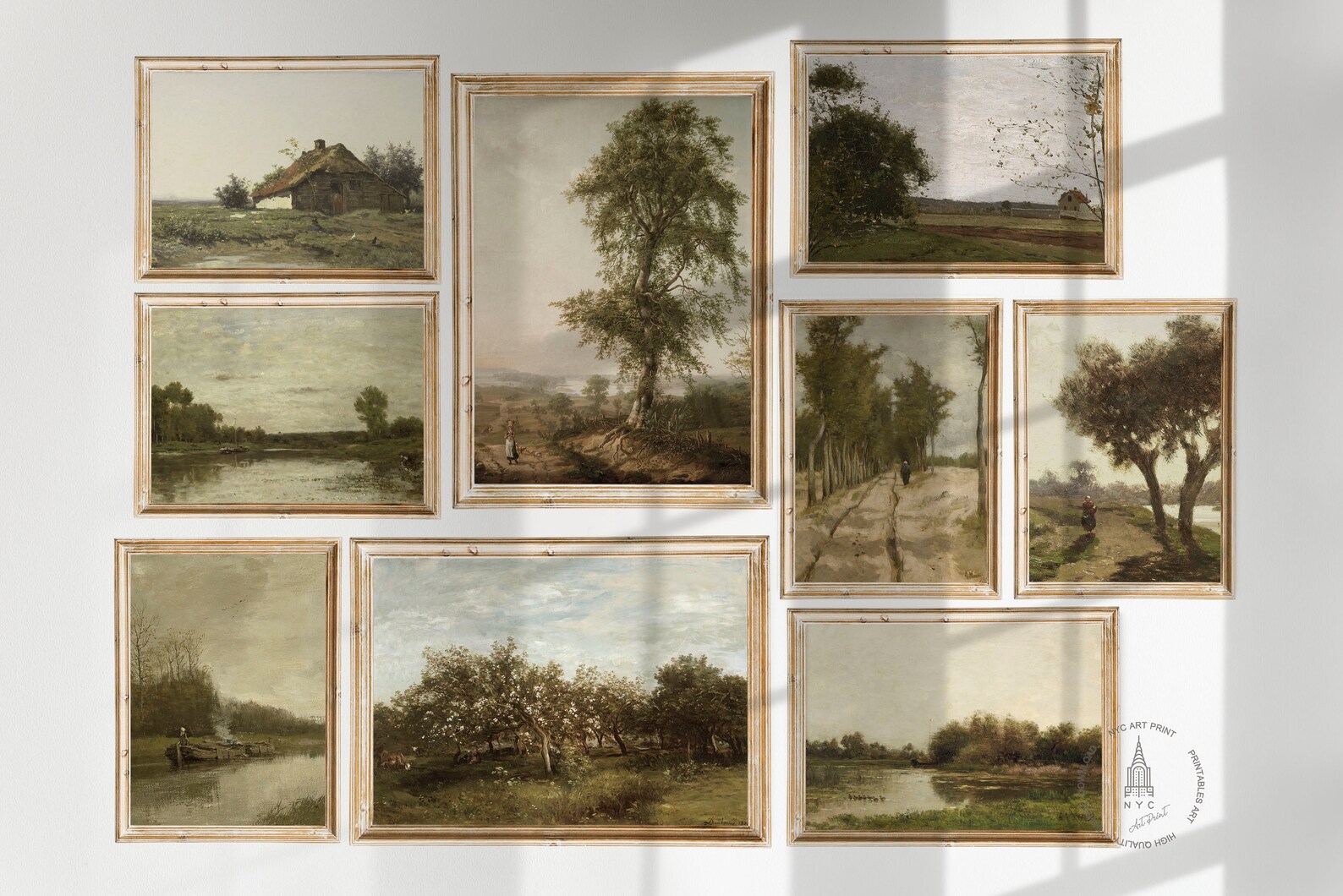 Vintage Prints Gallery Wall Set of 9, Rustic Printable Wall Art ...