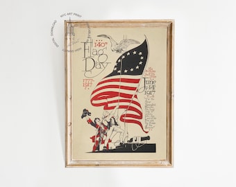 Vintage patriotisk affisch, utskrivbar flaggdag, 4 juli-tryck, amerikansk flagga, självständighetsdagen, amerikanskt tryck, The Star Spangled Banner