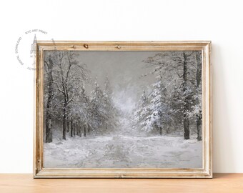 Winterprint, vintage kerst afdrukbare muurkunst, winterdecor, neutraal winterlandschap, wintermuurkunst, winterse kunst