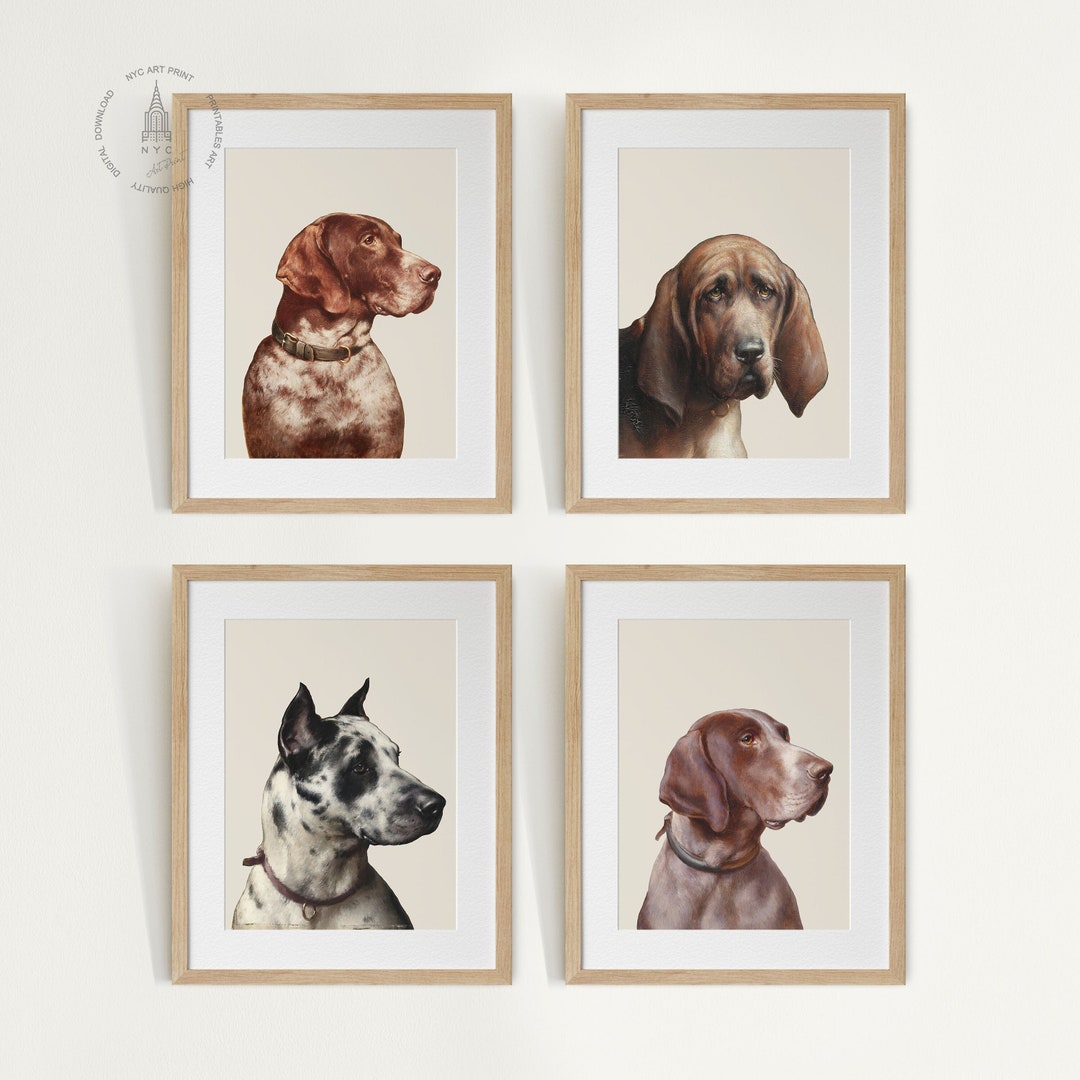 Vintage Dogs Gallery Wall Set of 4, Dogs Print, Vintage Dog Painting