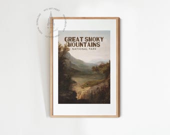 Great Smoky Mountains National Park Poster, Vintage National Park Print, Great Smoky Mountains Art, National Park Painting, Travel Print 03