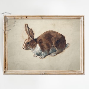 Vintage Rabbit Print, Antique Rabbit Painting, Easter Print, Bunny Print, Rabbit Printable Wall Art, Easter Decor, Brown Rabbit Painting