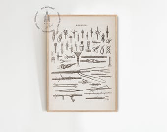 Vintage Sailor Knots Print, Seascape Print, Nautical Seascape Wall Art, Nautical Knots Poster, Marine Wall Decor, Different types of Knots