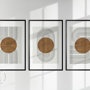 Modern wall Art, Contemporary Poster, Abstract Wall Art Print, Set of 3, Composition Minimalist Sunrise Flow, Mid Century Lines