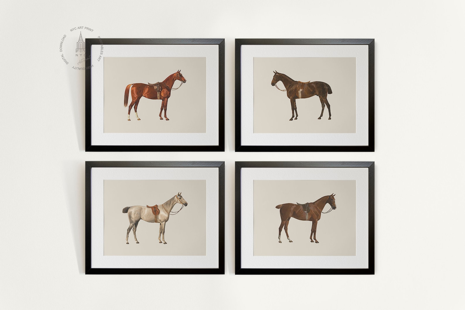 Vintage Horse Gallery Wall Set of 9, Horse Prints, Vintage Horse ...