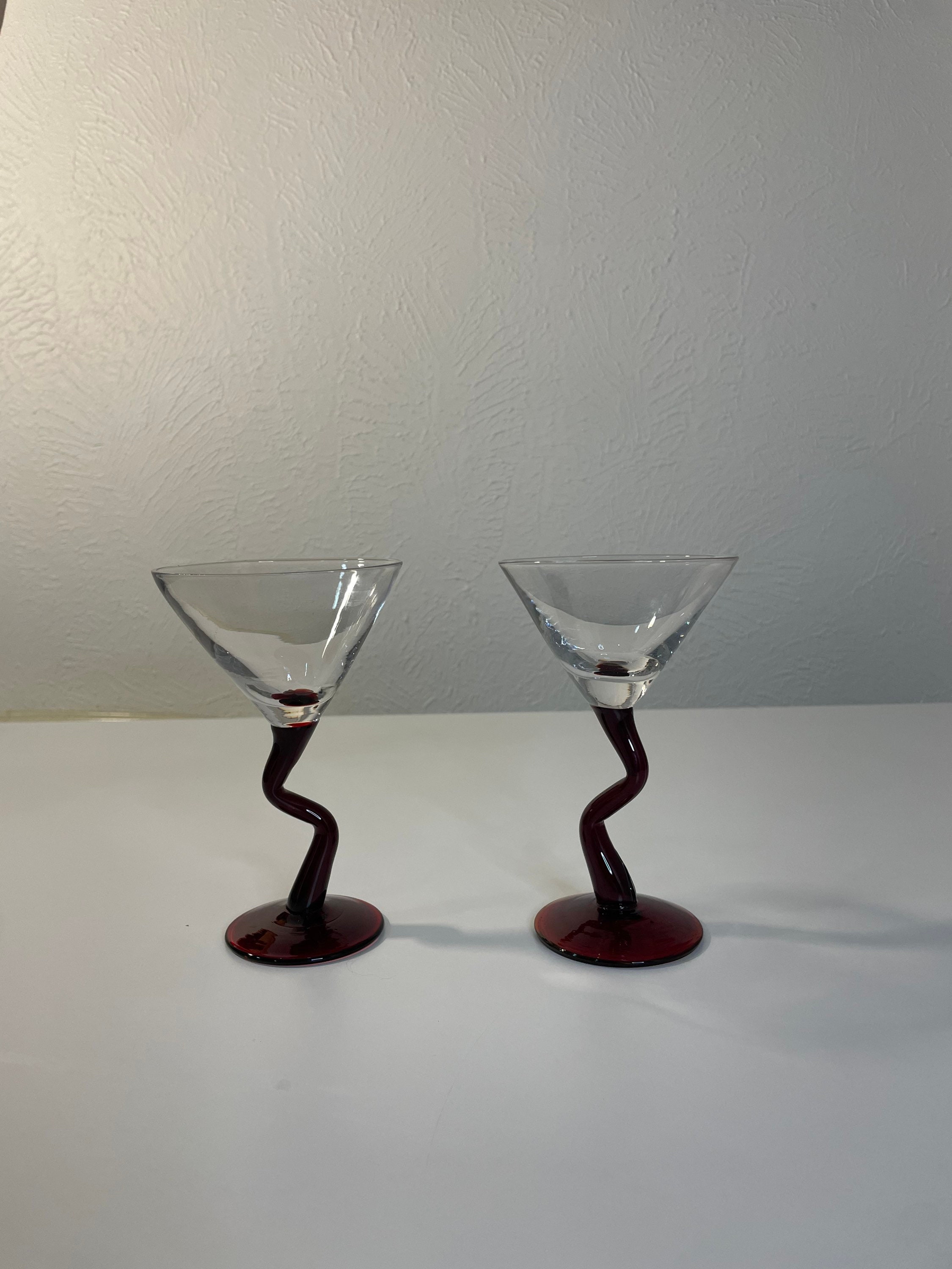 Vintage Red Amber Curved Stem Cocktail Martini Glasses Etsy
