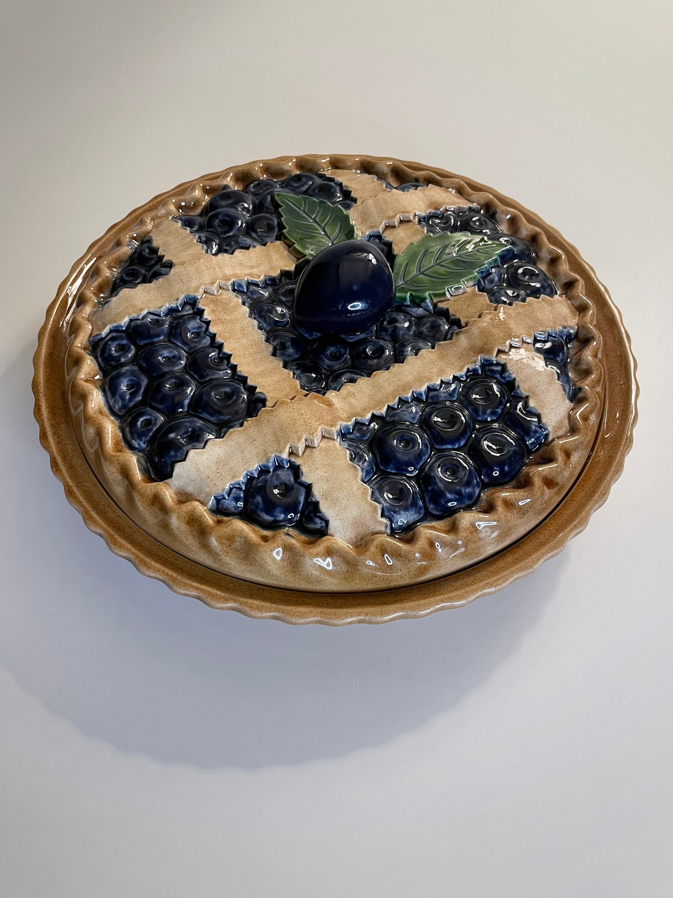 Vintage ceramic blueberry pie keeper with lid made in portugal Etsy