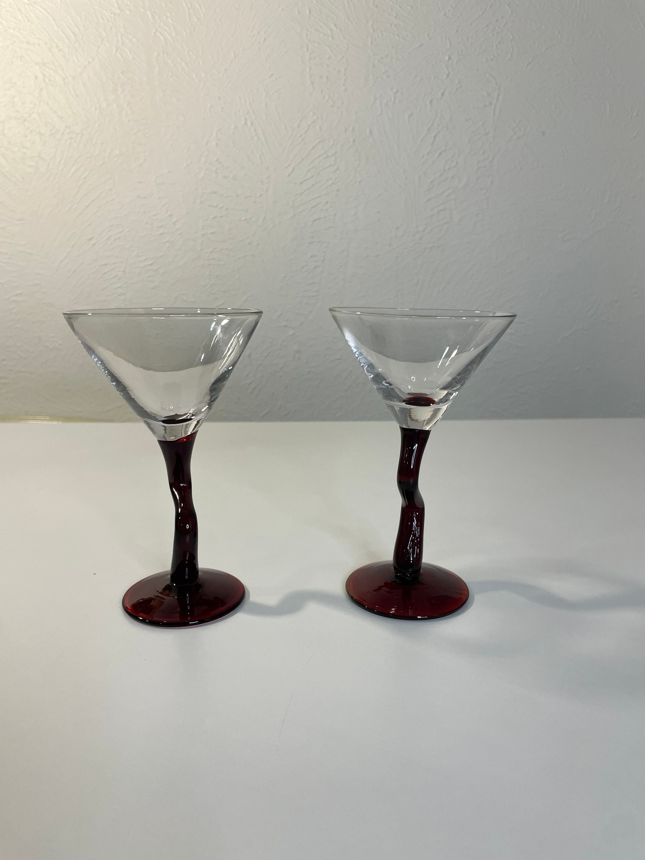 Vintage Red Amber Curved Stem Cocktail Martini Glasses Etsy