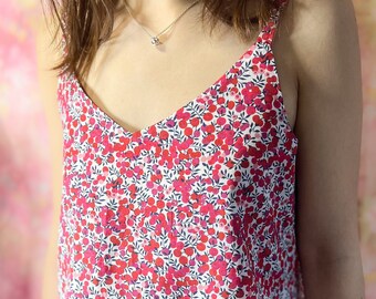 Koszulka z nadrukiem Liberty, nadruk Wiltshire, damska koszulka z dekoltem w serek, letni top, letni top, koszulka Liberty