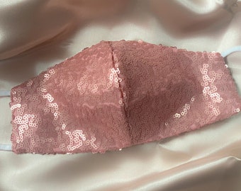 Wedding Sequin face mask, special occasion, wedding face mask, blush pink, glittery face mask, breathable face mask, adjustable face mask