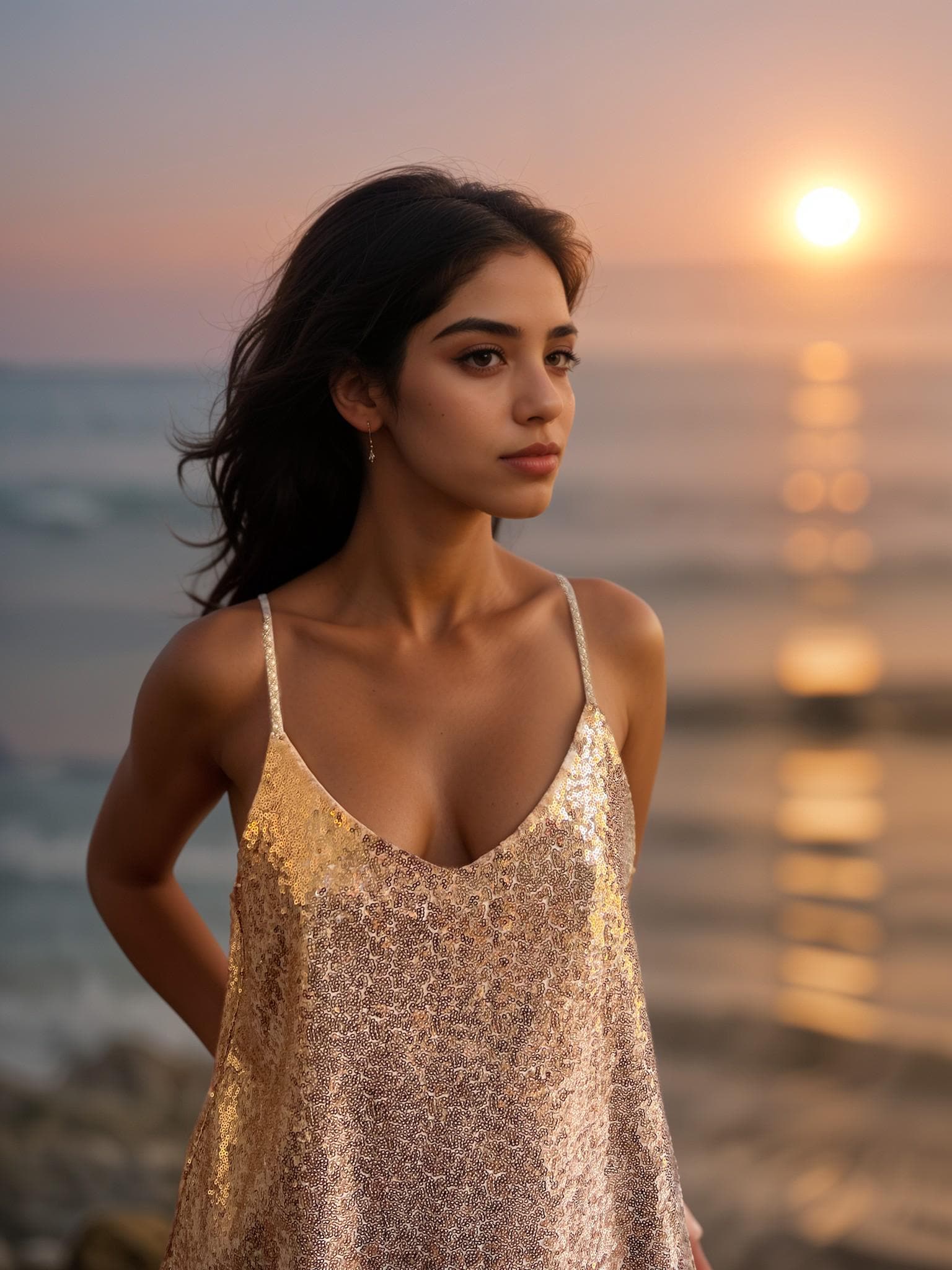 Crop top vintage années 80 en soie et paillettes bronze et marron pour femme - France