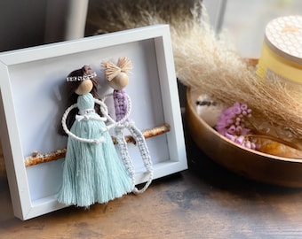 Crochet dolls, pregnancy gift, couple, framed