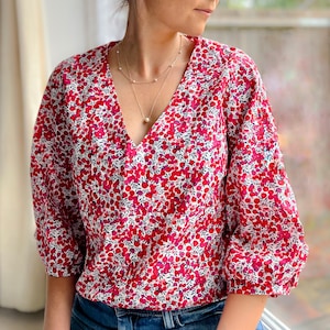 Liberty print top, Wiltshire print, red berry print, womenswear image 2