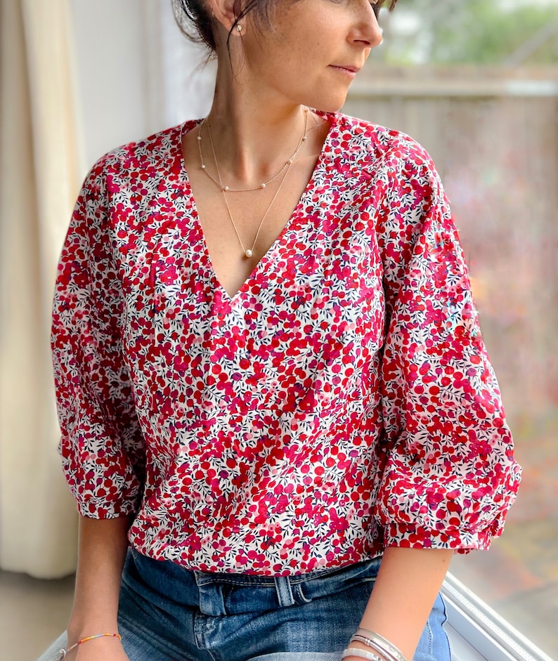Liberty print top, Wiltshire print, red berry print, womenswear image 2