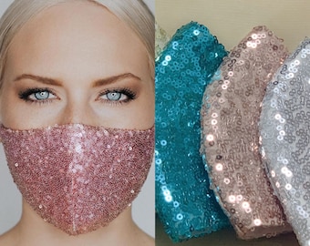 Wedding sequin face mask, special occasion, glittery face mask, breathable face mask, adjustable face mask