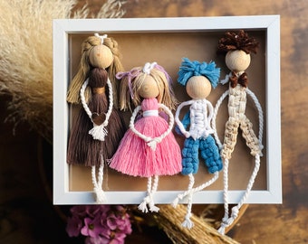 Crochet dolls, family, framed