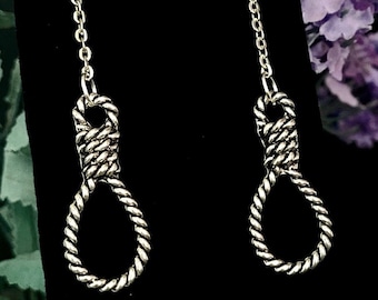 Noose Drop Earrings | Silver Rope Charm, Gothic Jewelry