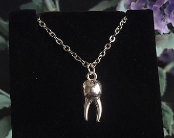 Tooth Necklace Silver - Gothic Horror Jewelry - Custom Chain Length - Unique Human Teeth Pendant