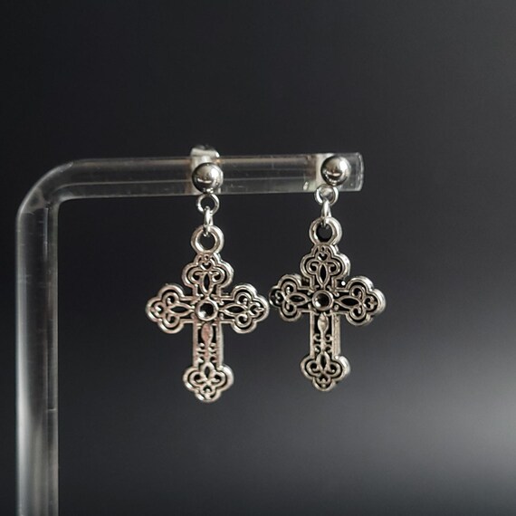 Boucles D'oreilles Homme/femme Croix Gothique En Argent 925 - Bijoux Hypoallergéniques, Style Punk, Fermoir Sécurisé