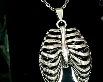Ribcage Pendant | Stainless Steel Chain, Gothic Anatomical Jewelry