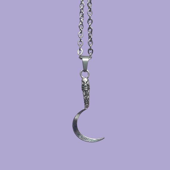 Sickle Necklace | Southern Gothic Jewelry, Silver Charm Necklace, Dark Aesthetic, Unique Jewelry Gift, Custom Chain Length