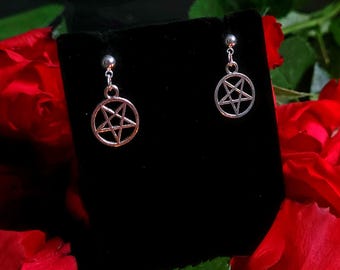 Pentagram Earrings | Gothic Jewellery, Drop Stud Earrings with Silver Pentacle Charm