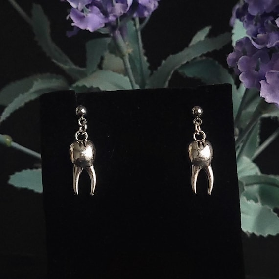 Orecchini A Dente In Argento 925 - Gioiello Stud A Forma Di Dente Per Donne, Regalo Originale Per Dentisti, Con Scatola Portagioie