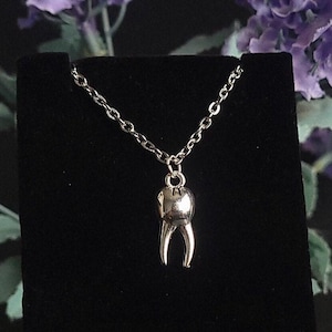Silver Tooth Pendant | Stainless Steel Chain, Goth Necklace image 1