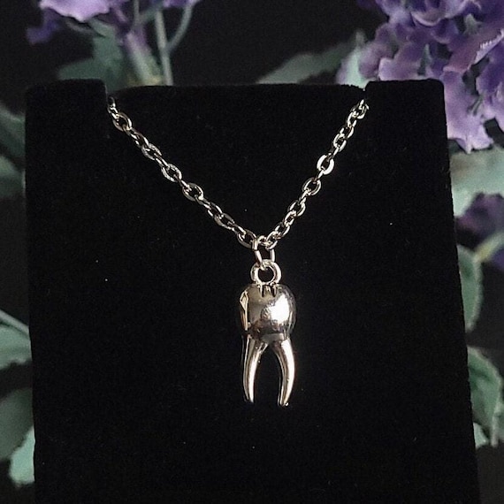 Tooth Necklace | Minimalist Goth Necklaces, Quirky Jewellery, Silver Tooth Pendant with Stainless Steel Custom Length Chain, Gifts for Goths