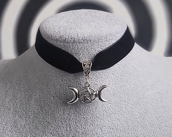 Custom Pentacle Moon Ribbon Choker | Spooky Witchy Accessory | Gothic Alternative Necklace