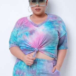 Plus Size Tie Dye Loungewear Sleepwear Two Piece Short Set image 5