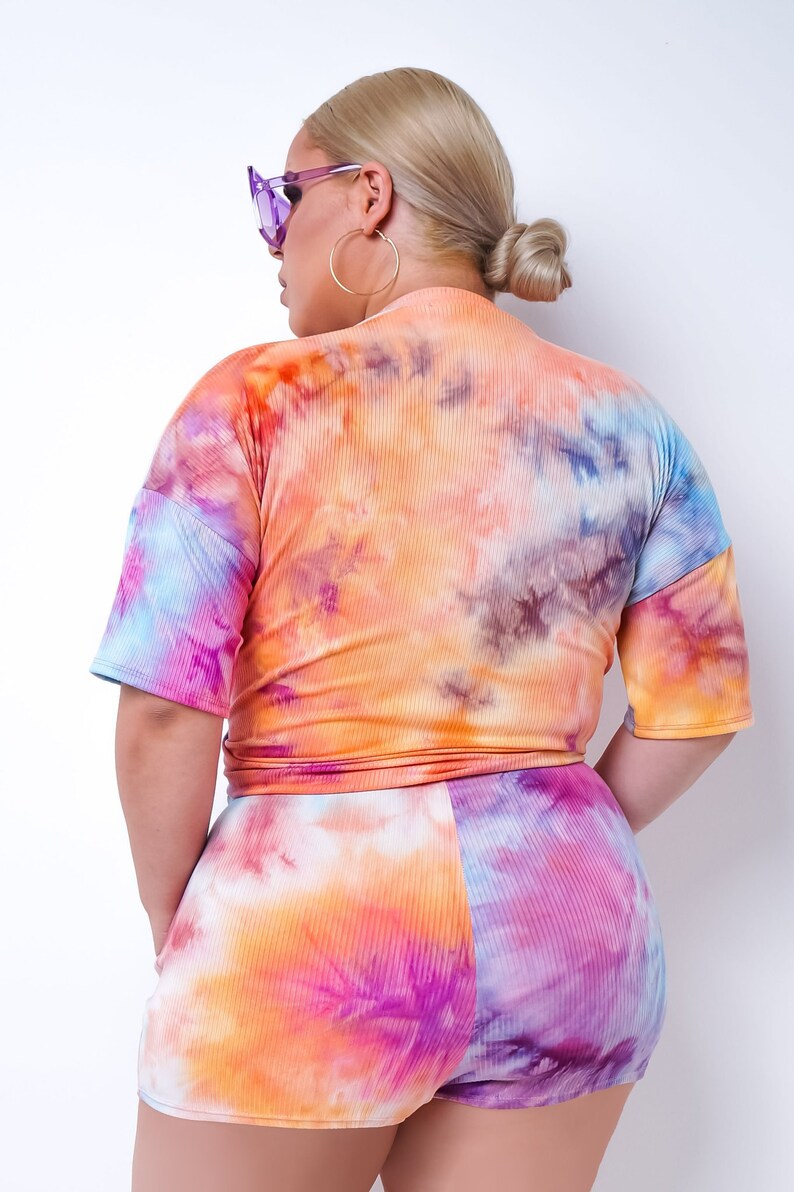 Plus Size Tie Dye Loungewear Sleepwear Two Piece Short Set image 4