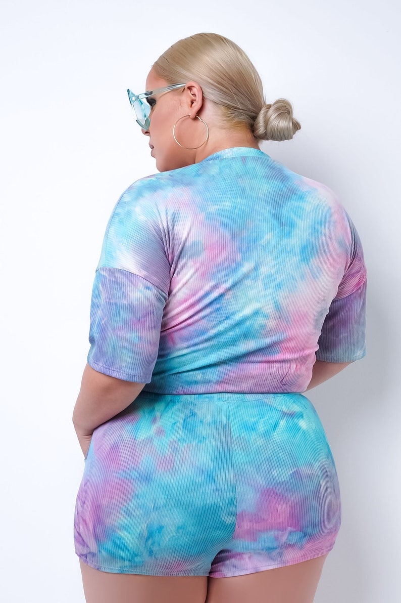 Plus Size Tie Dye Loungewear Sleepwear Two Piece Short Set image 6