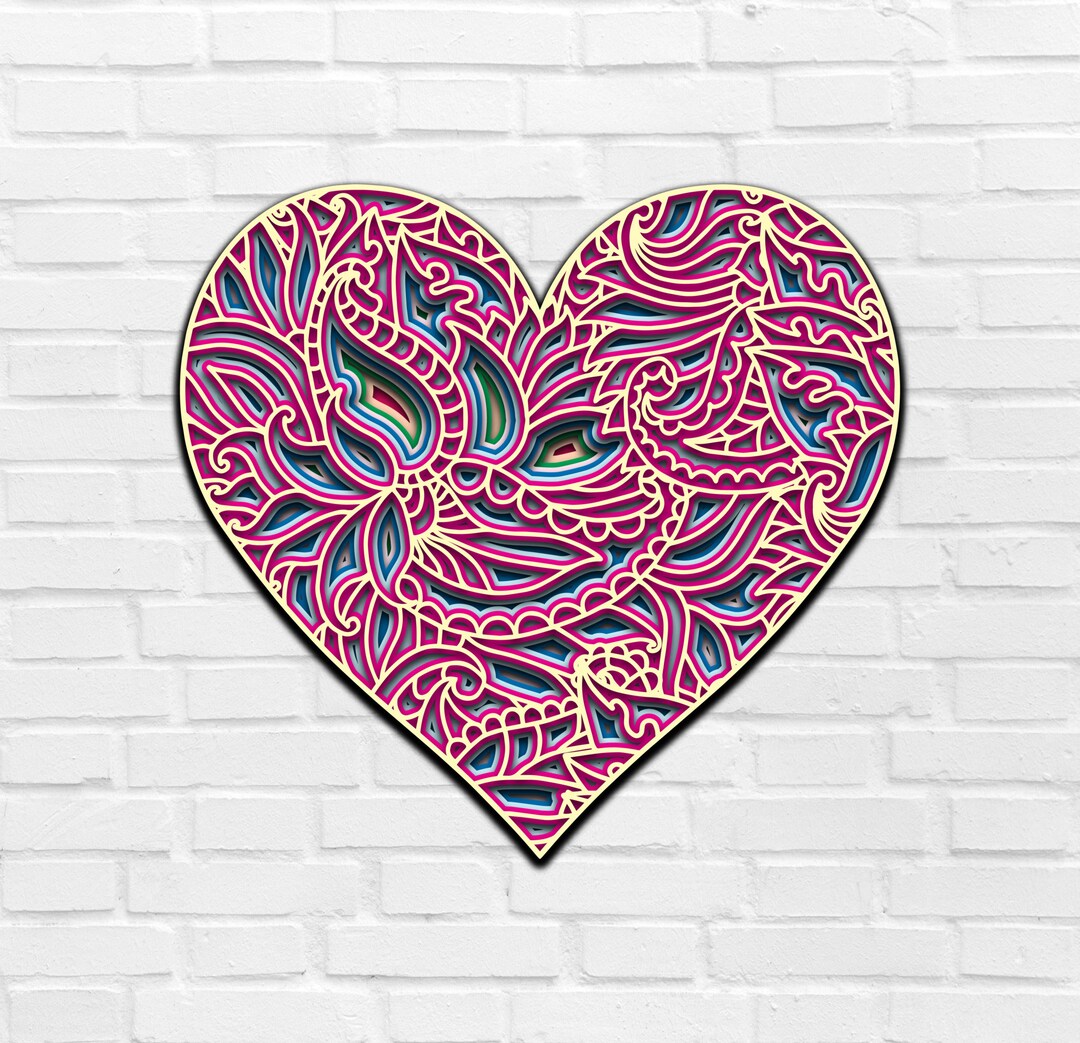 3D Heart Floral Mandala SVG Files Wedding Panel Files for Laser Cutting ...
