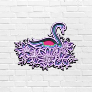 3D Swan Floral SVG 3D Multilayer Panel SVG files cutting DXF Templates Laser Cutting Cat Cricut files Nursery Decor Bird 8 layers