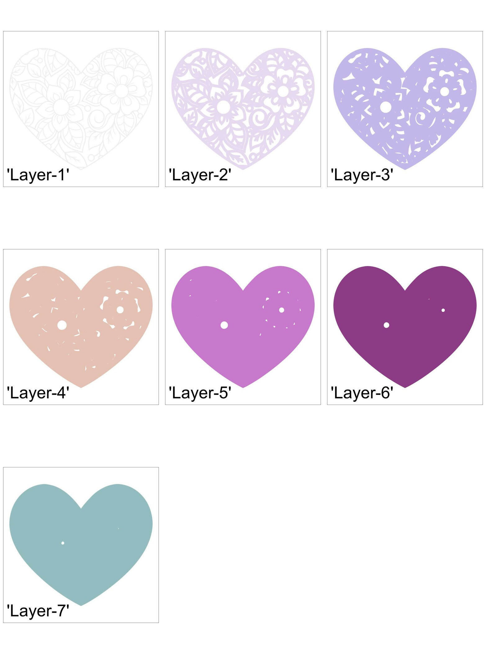3D Floral Heart Mandala SVG Files Wedding Panel Files for Laser Cutting ...