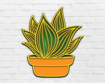 3D Leaves Plant Planter SVG 3D Multilayer Panel SVG files cutting DXF Templates Laser Cutting Cactus Cricut files leaf Decor Bird 8 layer