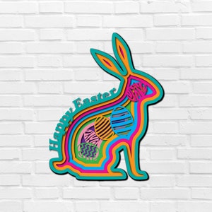 Easter Egg Bunny 3D Mandala SVG file Pannello multistrato per il taglio laser Modelli DXF per router CNC Nursery Decor Housewarming Rabbit 8