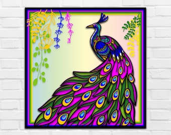 3D Peacock Zentangle SVG 3D Multilayer Panel SVG files cutting DXF Templates Laser Cutting cnc art Cricut files Housewarming Bird Feather