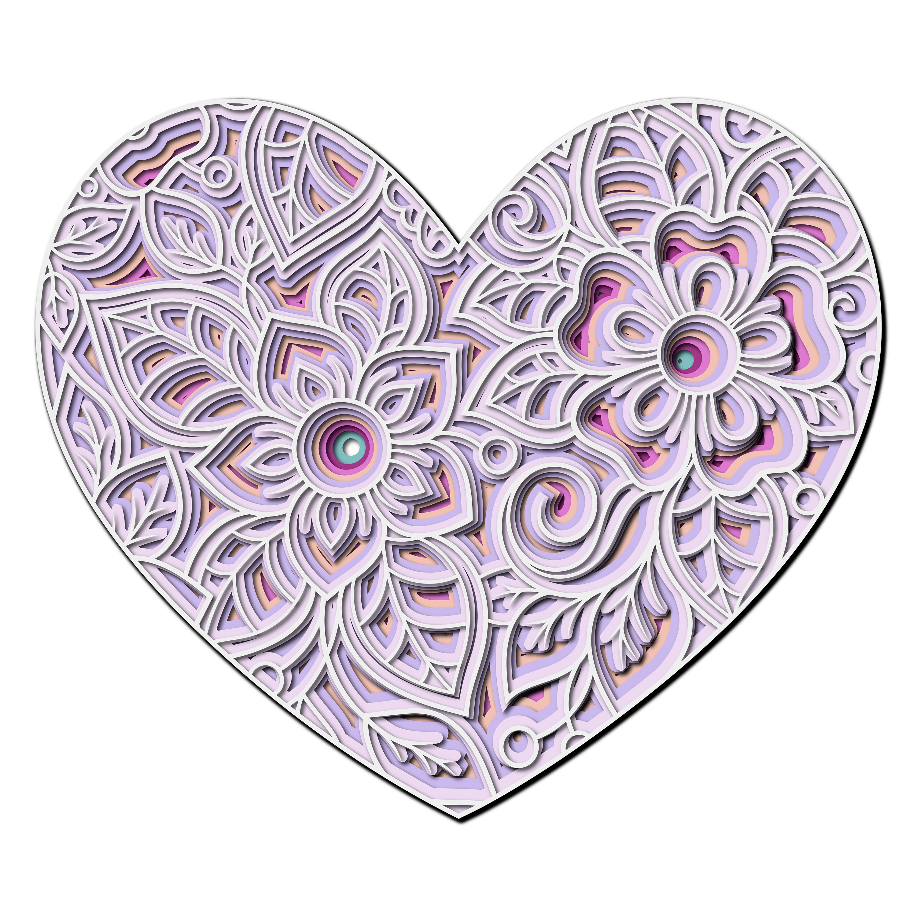 3D Floral Heart Mandala SVG Files Wedding Panel Files for Laser Cutting ...