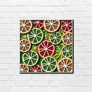 May include: A colorful digital illustration of various citrus fruits, including lemons, limes, and oranges, arranged in a circular pattern. The fruits are depicted in a stylized, graphic style with bold colors and outlines.