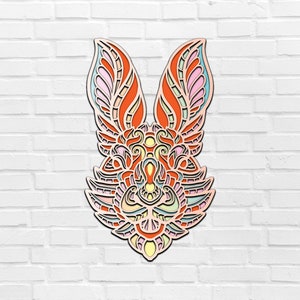 Hase Zentangle Hase 3D Mandala SVG Dateien Multilayer Panel zum Laserschneiden DXF Vorlagen für CNC-Fräser Kinderzimmer Dekoration Häschen