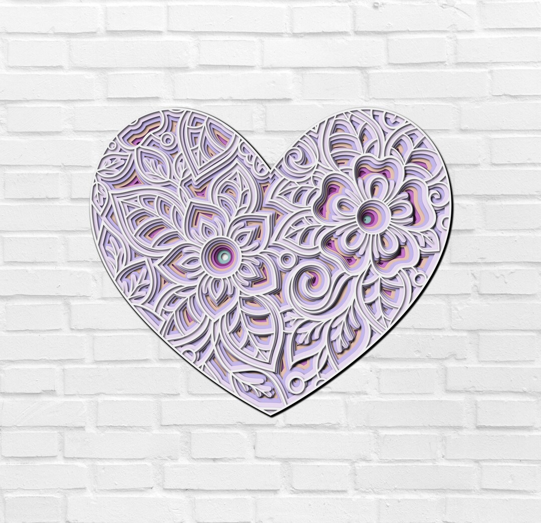 3D Floral Heart Mandala SVG Files Wedding Panel Files for Laser Cutting ...
