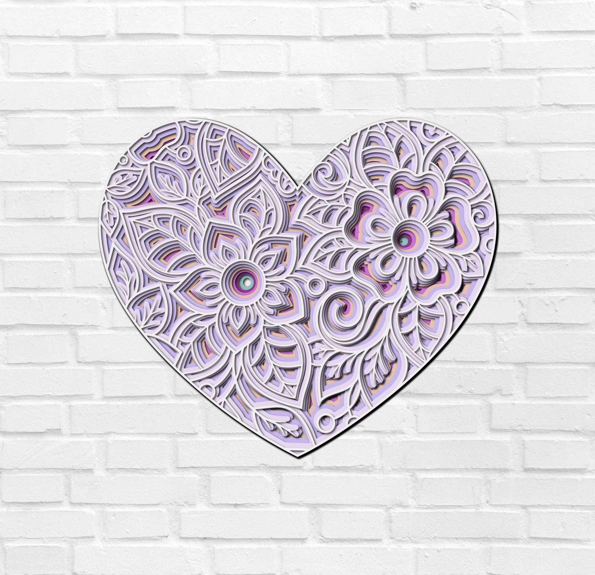 3D Floral Heart Mandala SVG Files Wedding Panel Files for Laser Cutting ...