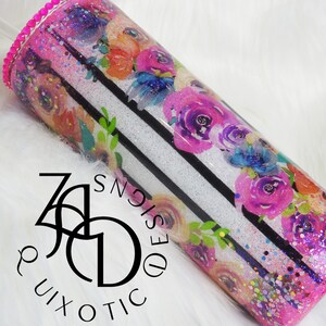 Neon Pink Floral 20oz Skinny Tumbler - By ZADoodles