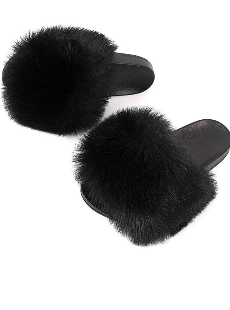 brown faux fur sliders