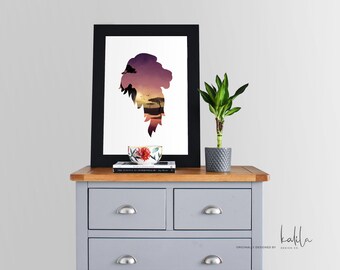 Modern Sunset Watercolor Lion Print, Savannah Print, Lion Print, Watercolor Print, Modern Art, Wall Art