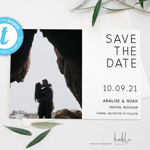 Moderne minimalistische Foto Save the Date Vorlage, Hochzeit Save the Date, Verlobungsfoto Save the Dates, INSTANT DOWNLOAD, Editierbar, Vorlage