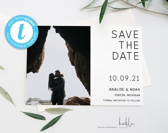 Modern Minimalist Photo Save The Date Template, Wedding Save The Date, Engagement Photo Save the Dates, INSTANT DOWNLOAD, Editable, Template