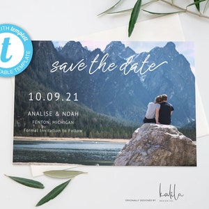 Modern Engagement Photo Save The Date Template, Wedding Save The Date, Engagement Photo Save the Dates, INSTANT DOWNLOAD, Editable, Template